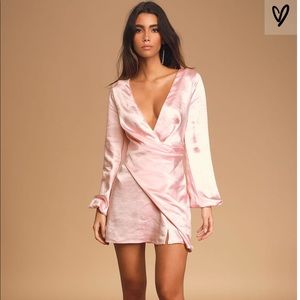 Pink Satin Balloon Sleeve Mini Dress